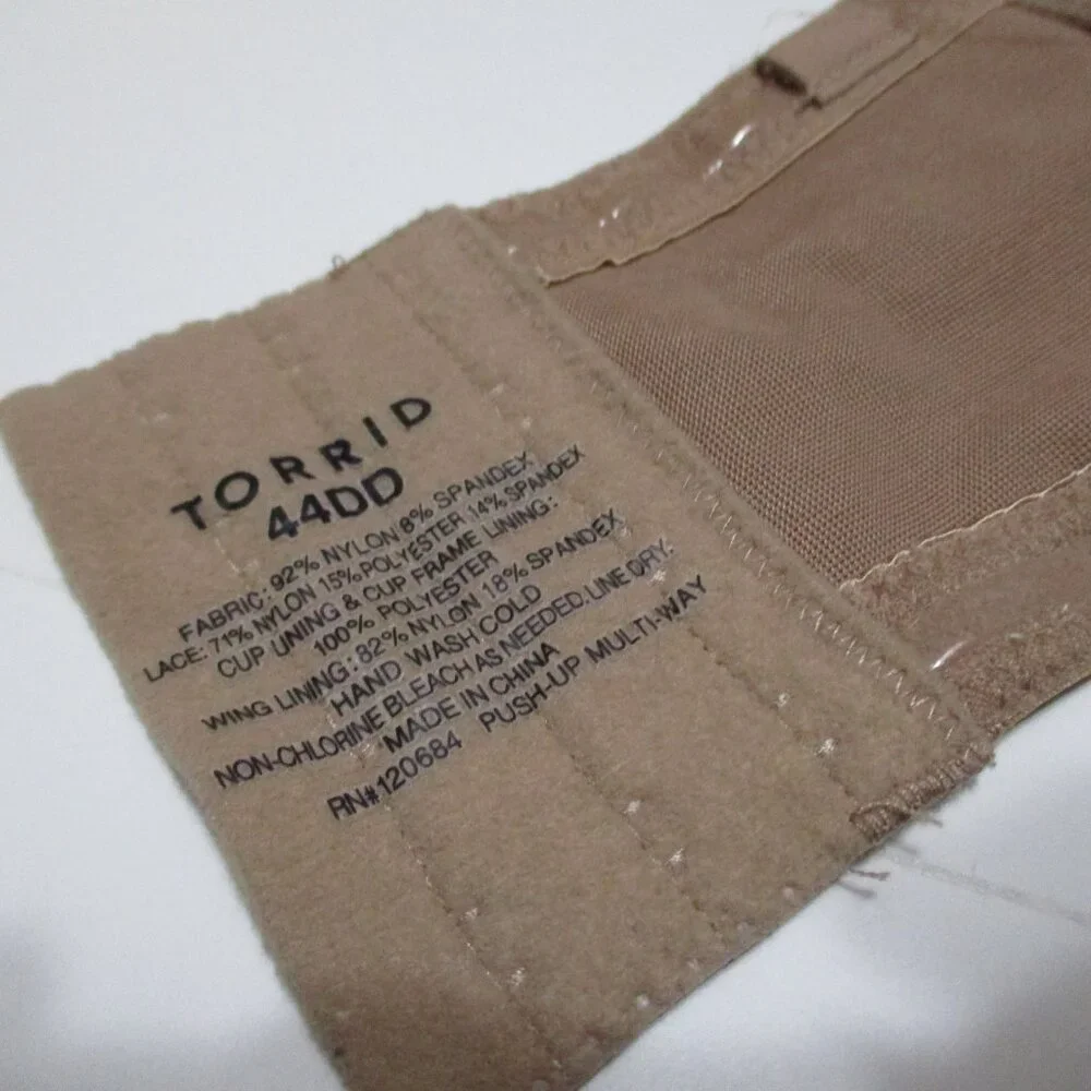 Torrid 44DD Tan Seamless Boost Padded Underwire Strapless Lace Bra #1094